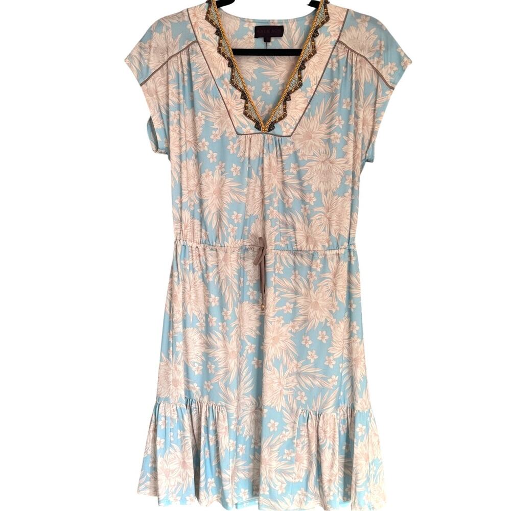 Hale Bob Blue Floral Beaded Neck Dress Size Small NWT